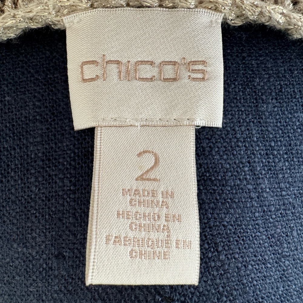 Chico's Tan Gold Shimmer Metallic Open Knit Short Sleeve Sweater Size Large - Picture 6 of 7